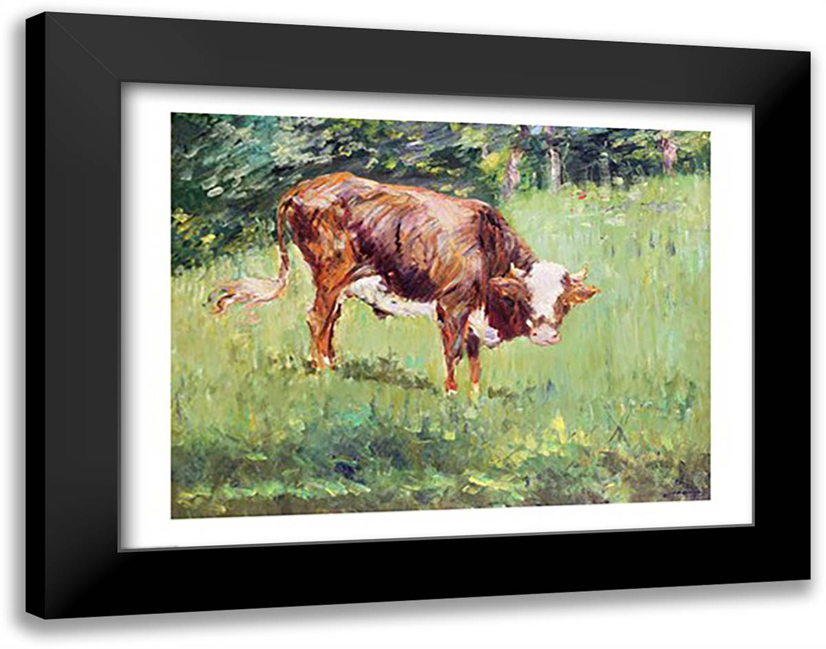Young Bull in a Meadow, 1881 28x22 Black Modern Wood Framed Art Print Poster by Manet, Edouard