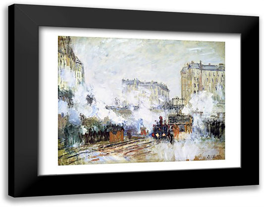 Exterior of the Gare Saint-Lazare, Arrival of a Train 28x22 Black Modern Wood Framed Art Print Poster by Monet, Claude