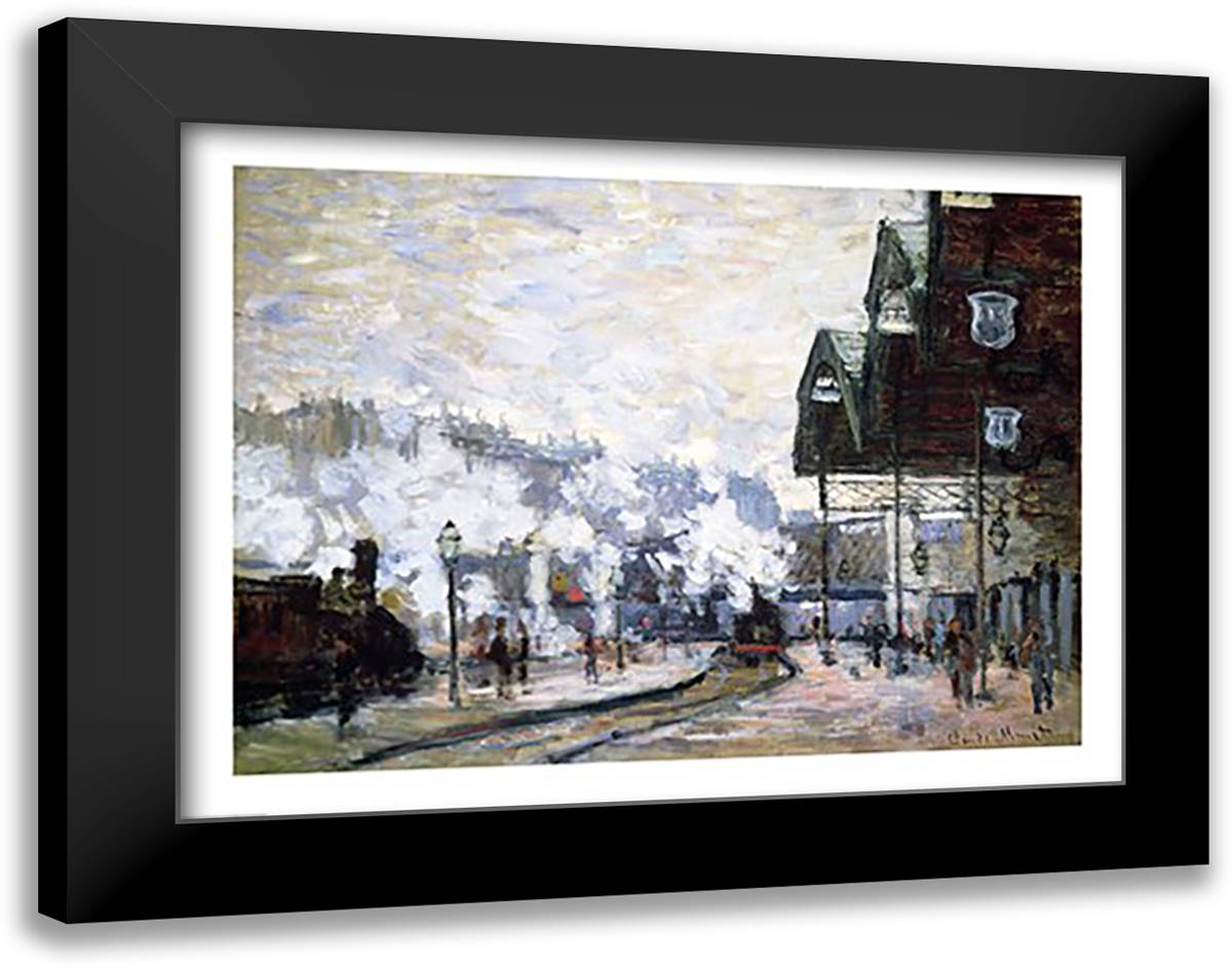 Gare Saint-Lazare, Paris 28x22 Black Modern Wood Framed Art Print Poster by Monet, Claude