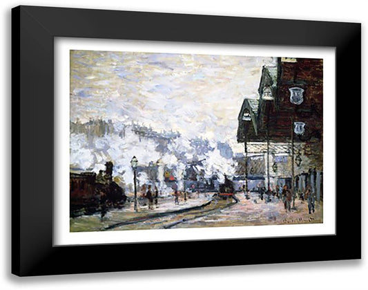Gare Saint-Lazare, Paris 28x22 Black Modern Wood Framed Art Print Poster by Monet, Claude