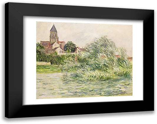 The Church and the Seine at Vetheuil, 1881 28x22 Black Modern Wood Framed Art Print Poster by Monet, Claude