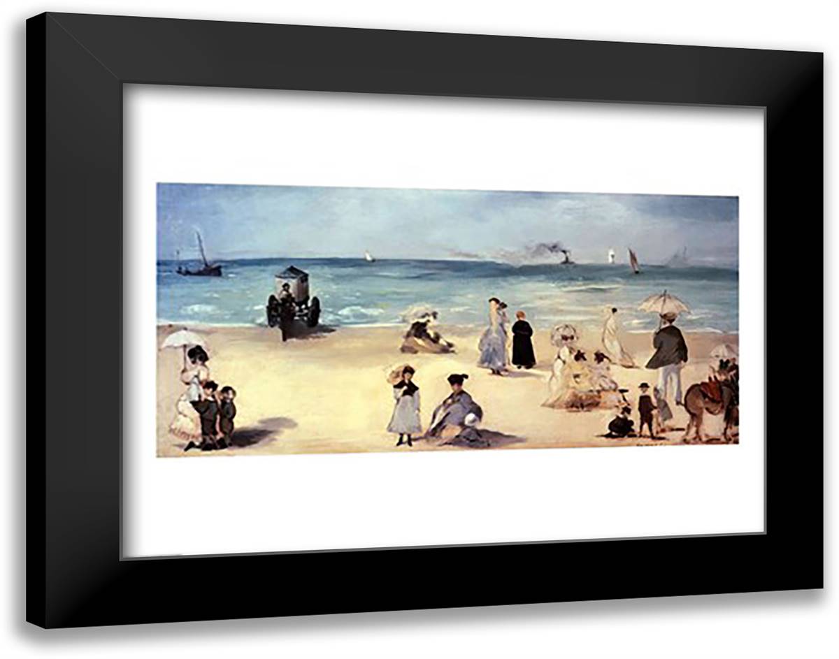 Beach Scene 28x22 Black Modern Wood Framed Art Print Poster by Manet, Edouard