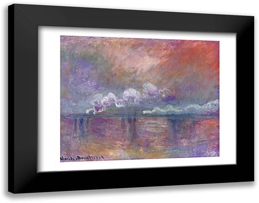 Charing Cross Bridge, Smoke in the Fog, 1902 28x22 Black Modern Wood Framed Art Print Poster by Monet, Claude