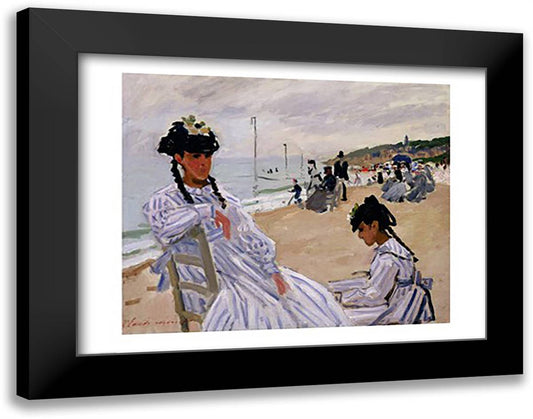 On the Beach at Trouville 28x22 Black Modern Wood Framed Art Print Poster by Monet, Claude