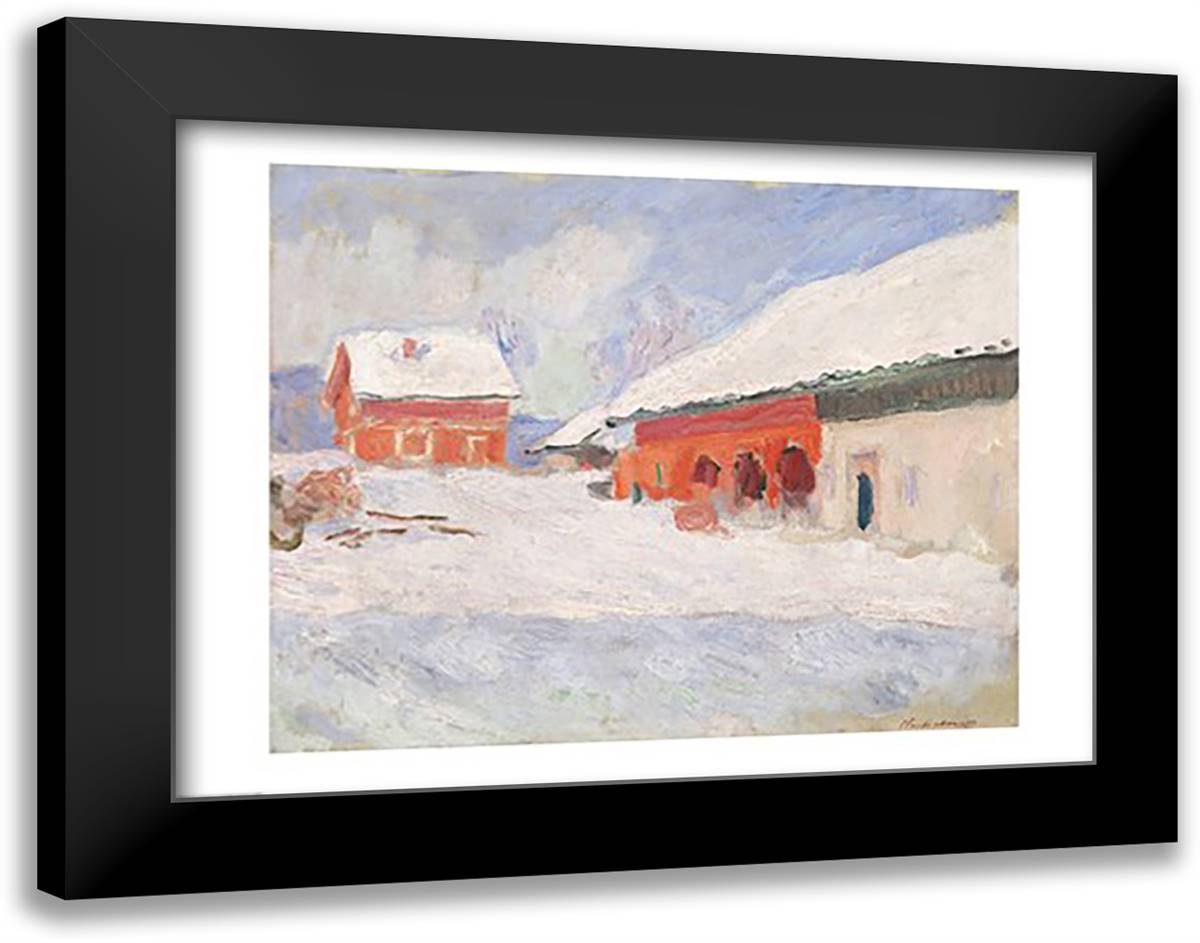Norway, Red Houses at Bjornegaard, 1895 28x22 Black Modern Wood Framed Art Print Poster by Monet, Claude