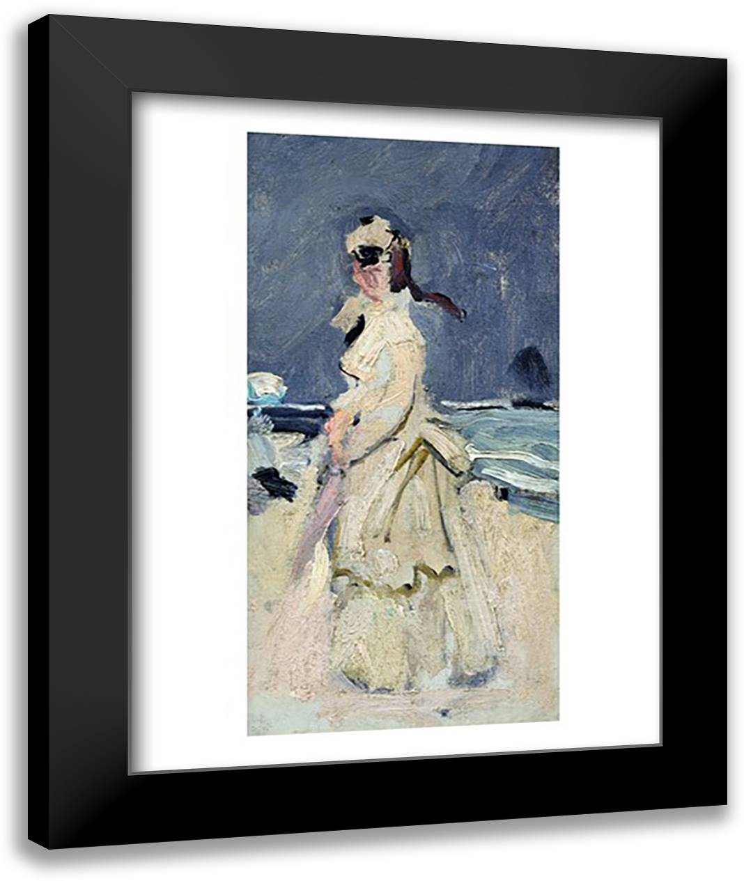 Camille on the Beach 22x28 Black Modern Wood Framed Art Print Poster by Monet, Claude