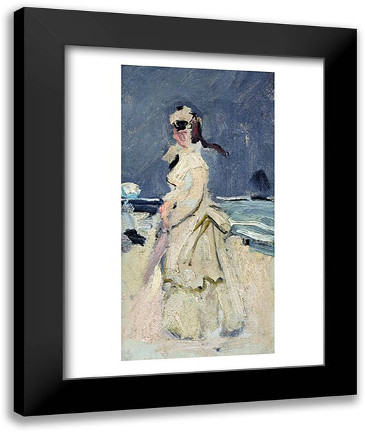 Camille on the Beach 22x28 Black Modern Wood Framed Art Print Poster by Monet, Claude