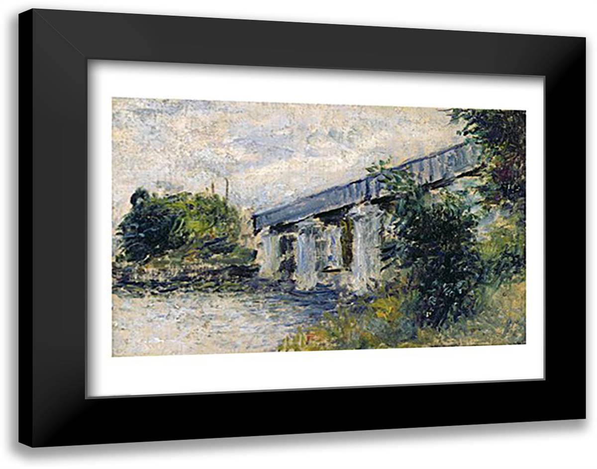 Railway Bridge at Argenteuil, 1874 28x22 Black Modern Wood Framed Art Print Poster by Monet, Claude