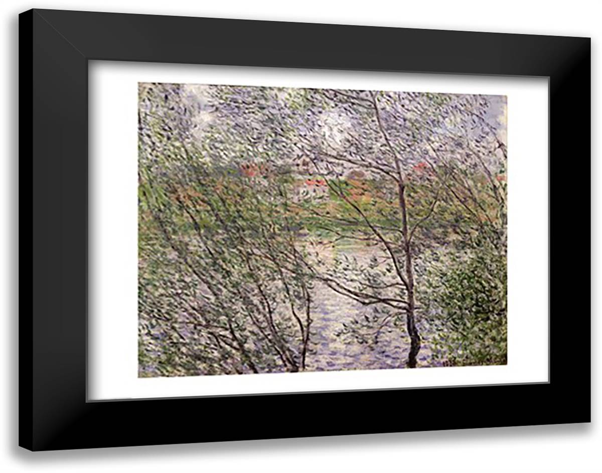 The Banks of the Seine or, Spring through the Trees 28x22 Black Modern Wood Framed Art Print Poster by Monet, Claude