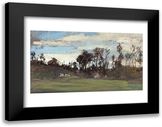 The Meadow lined with trees 28x22 Black Modern Wood Framed Art Print Poster by Monet, Claude