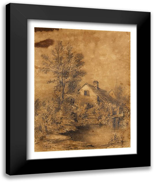 La Lezarde shores, 1856 22x28 Black Modern Wood Framed Art Print Poster by Monet, Claude