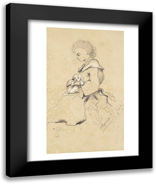 Women holding a small dog, 1857 22x28 Black Modern Wood Framed Art Print Poster by Monet, Claude
