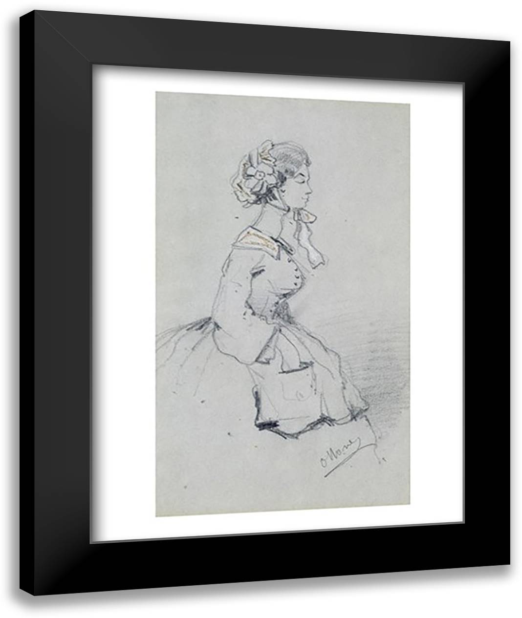 Young woman with a ribbon, 1857 22x28 Black Modern Wood Framed Art Print Poster by Monet, Claude