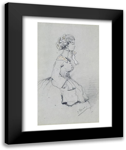 Young woman with a ribbon, 1857 22x28 Black Modern Wood Framed Art Print Poster by Monet, Claude