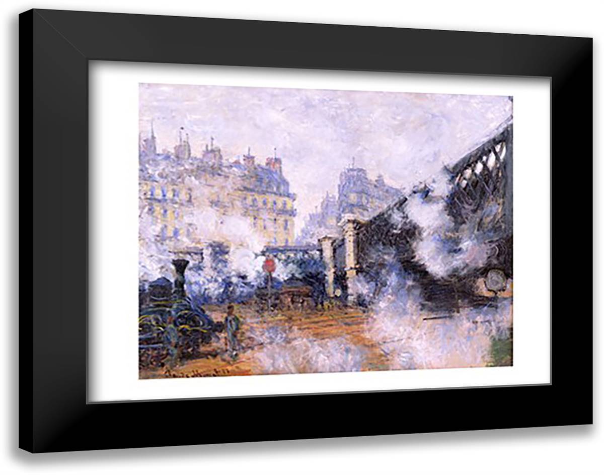 The Pont de l'Europe, Gare Saint-Lazare, 1877 28x22 Black Modern Wood Framed Art Print Poster by Monet, Claude