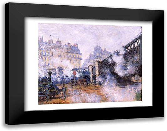 The Pont de l'Europe, Gare Saint-Lazare, 1877 28x22 Black Modern Wood Framed Art Print Poster by Monet, Claude