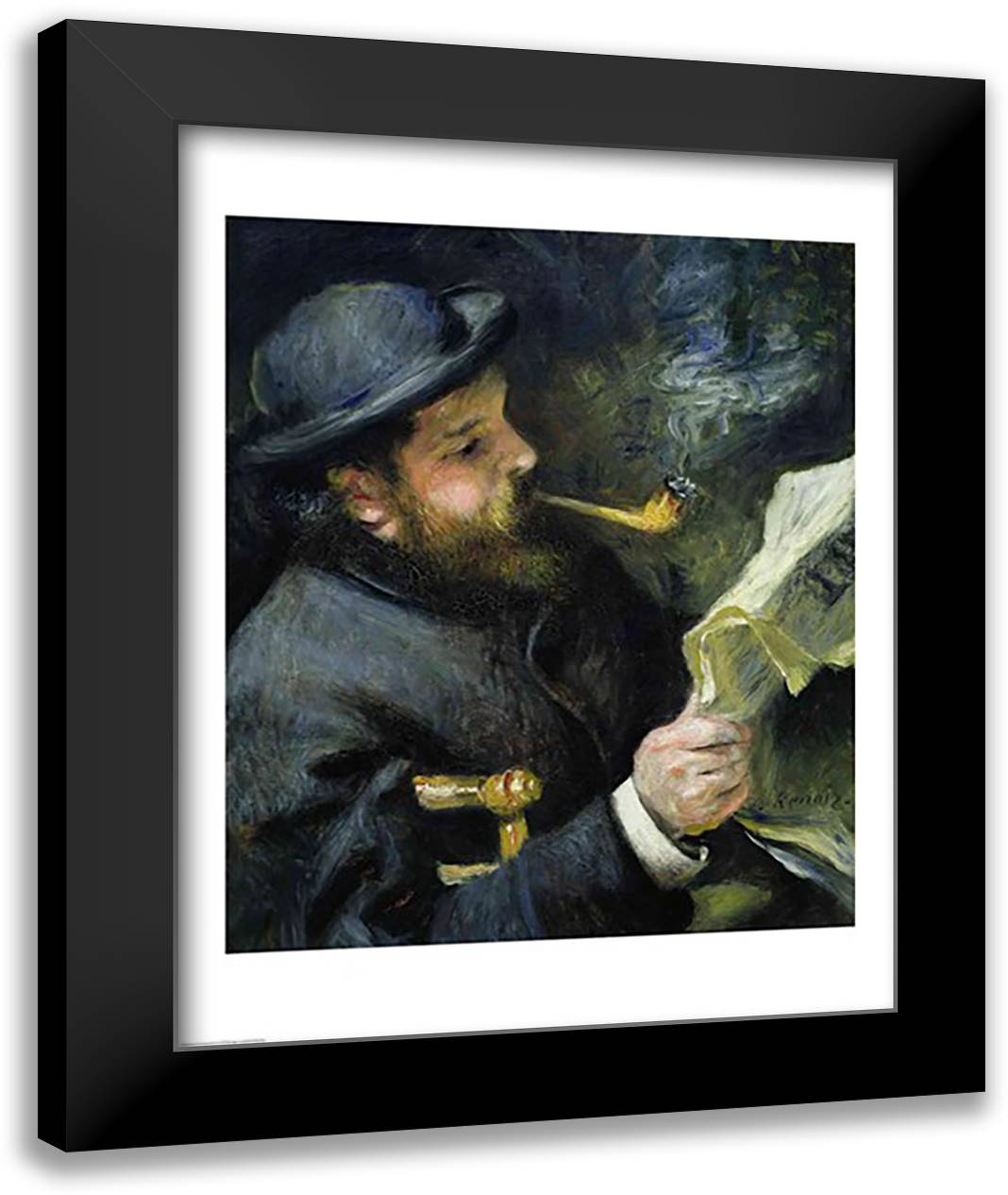 Claude Monet reading a newspaper 22x28 Black Modern Wood Framed Art Print Poster by Renoir, Pierre-Auguste
