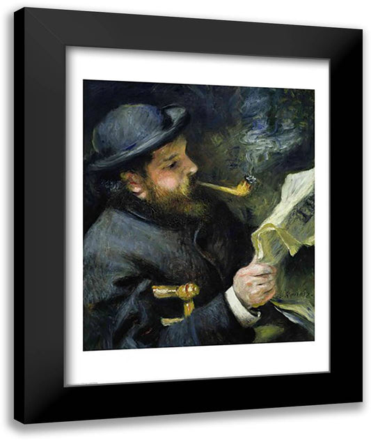 Claude Monet reading a newspaper 22x28 Black Modern Wood Framed Art Print Poster by Renoir, Pierre-Auguste