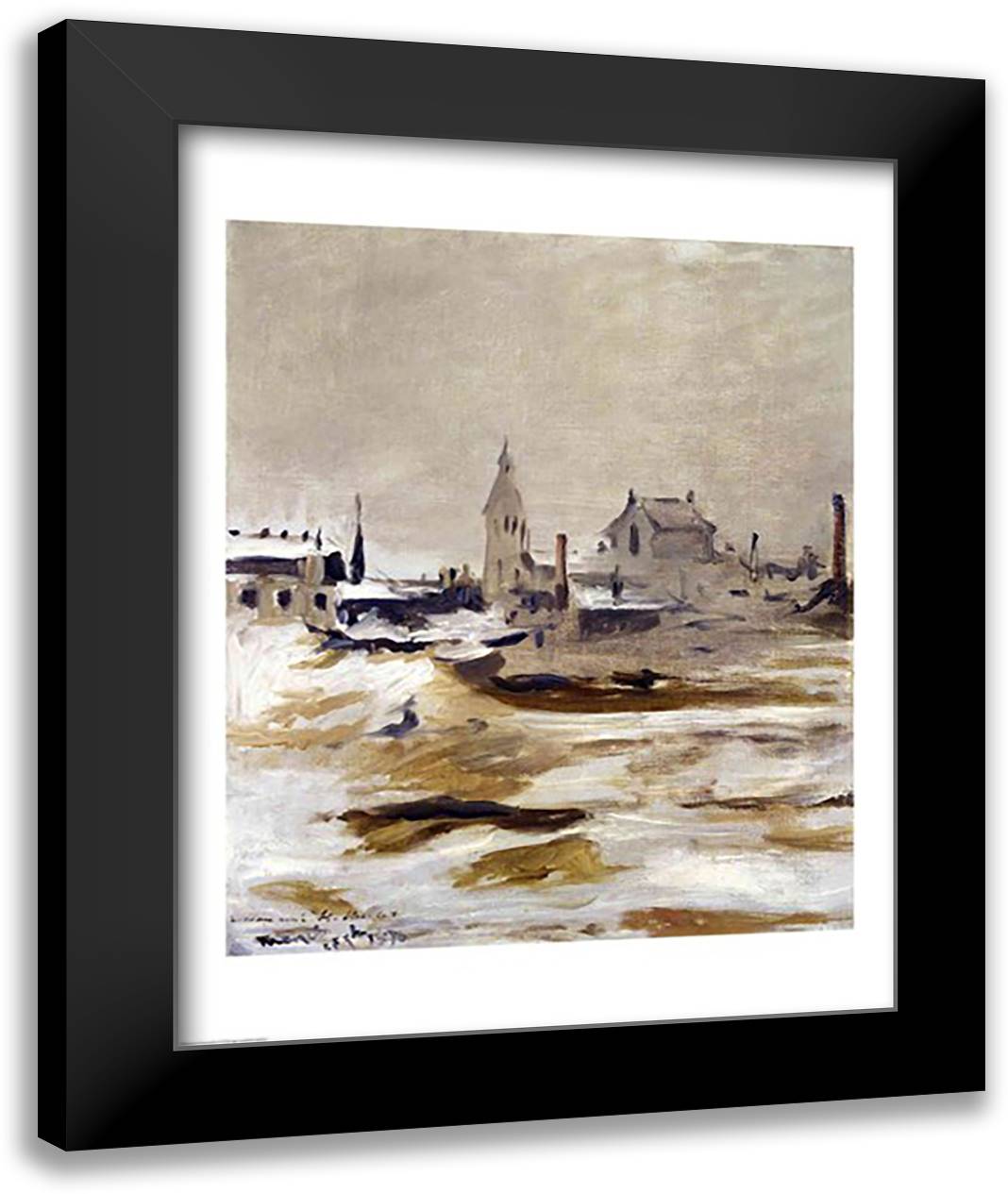 Effect of Snow at Petit-Montrouge, 1870 22x28 Black Modern Wood Framed Art Print Poster by Manet, Edouard