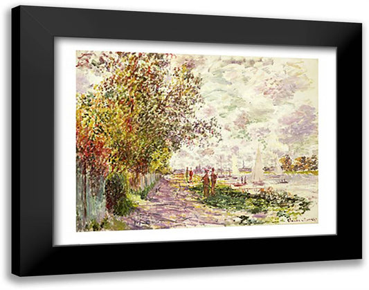 The Riverbank at Gennevilliers, c.1875 28x22 Black Modern Wood Framed Art Print Poster by Monet, Claude