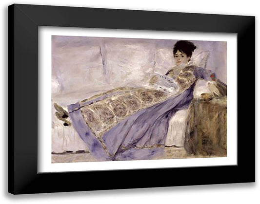 Madame Monet on a Sofa, c.1874 28x22 Black Modern Wood Framed Art Print Poster by Renoir, Pierre-Auguste