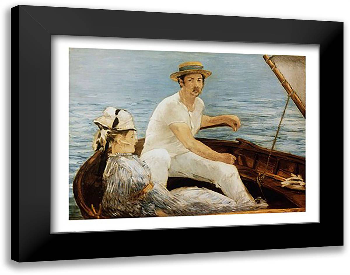 Boating, 1874 28x22 Black Modern Wood Framed Art Print Poster by Manet, Edouard