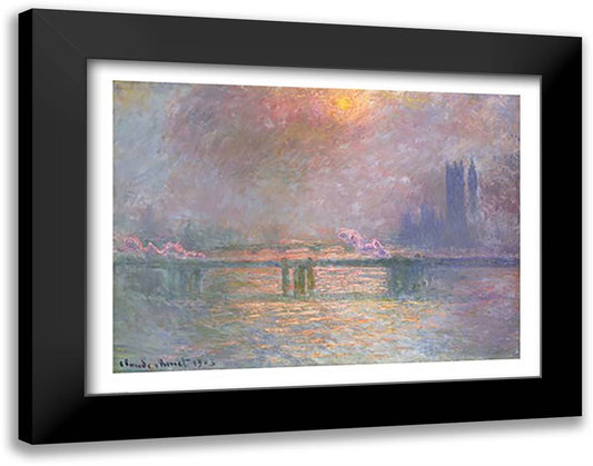 The Thames with Charing Cross bridge, 1903 28x22 Black Modern Wood Framed Art Print Poster by Monet, Claude