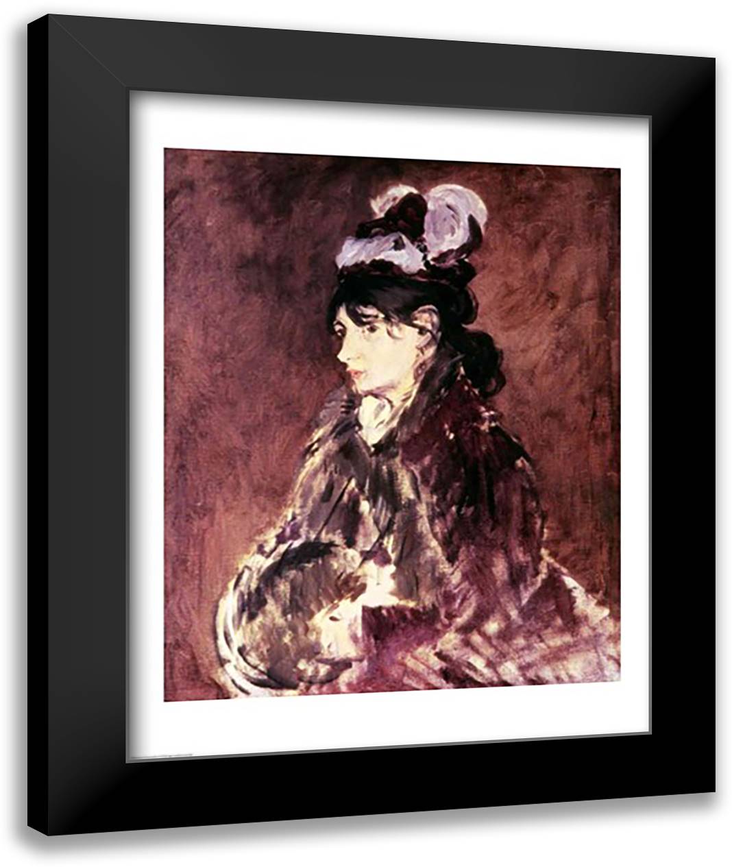 Portrait of Berthe Morisot 22x28 Black Modern Wood Framed Art Print Poster by Manet, Edouard