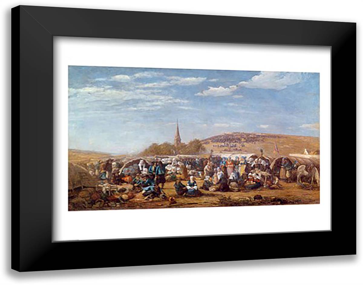 The Manet Family picnicking, 1866 28x22 Black Modern Wood Framed Art Print Poster by Boudin, Eugene Louis