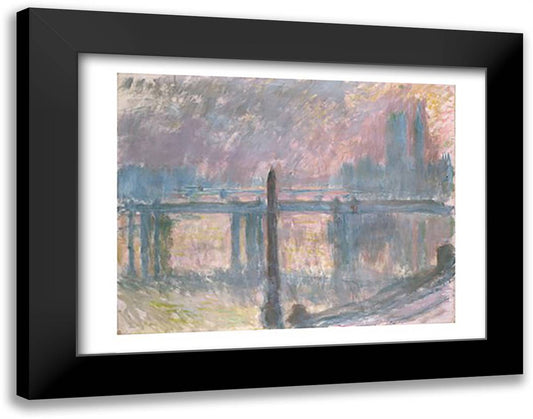 Cleopatra's Needle and Charing Cross Bridge, 1899 28x22 Black Modern Wood Framed Art Print Poster by Monet, Claude