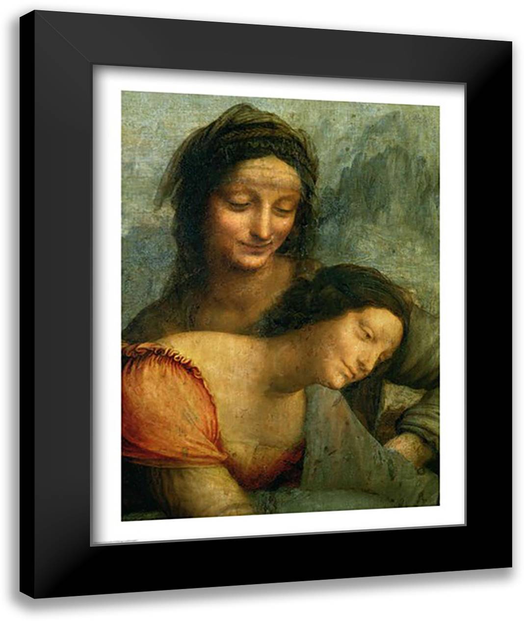 Detail of the Virgin and St. Anne from The Virgin and Child with St. Anne 22x28 Black Modern Wood Framed Art Print Poster by da Vinci, Leonardo