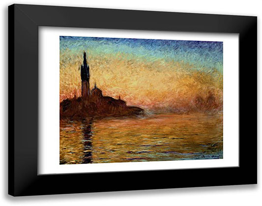 View of San Giorgio Maggiore, Venice by Twilight, 1908 28x22 Black Modern Wood Framed Art Print Poster by Monet, Claude