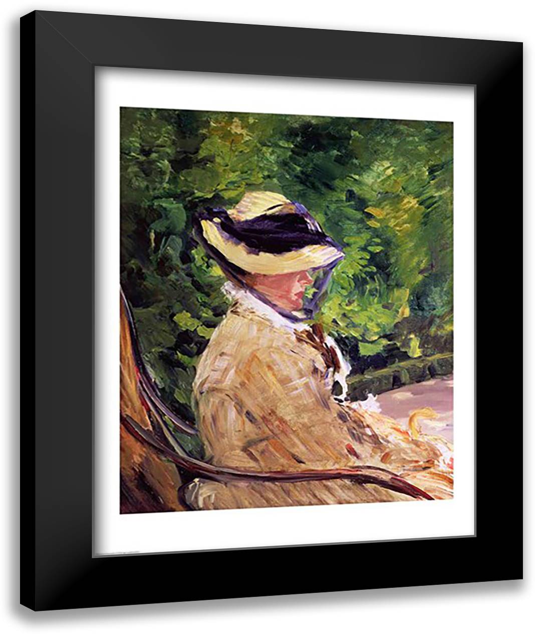 Madame Manet at Bellevue 22x28 Black Modern Wood Framed Art Print Poster by Manet, Edouard