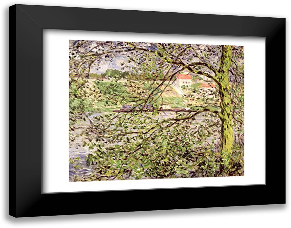 Through the Trees, 1878 28x22 Black Modern Wood Framed Art Print Poster by Monet, Claude