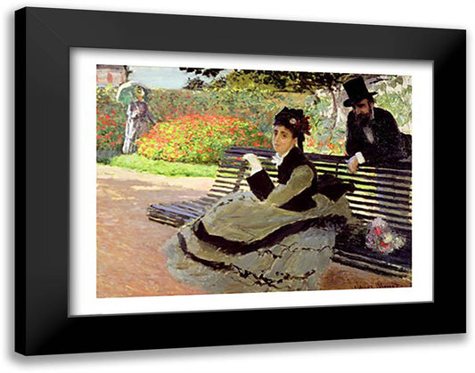 Madame Monet on a Garden Bench 28x22 Black Modern Wood Framed Art Print Poster by Monet, Claude