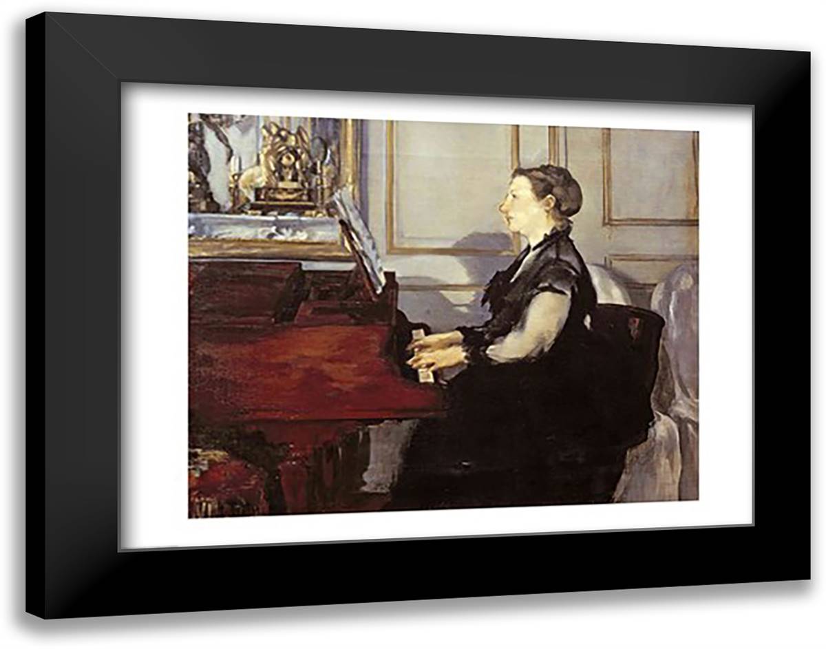 Madame Manet at the Piano, 1868 28x22 Black Modern Wood Framed Art Print Poster by Manet, Edouard