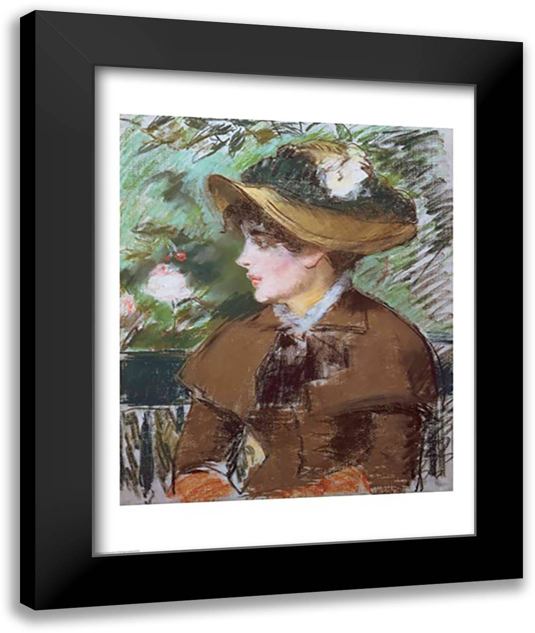 On the Bench, 1879 22x28 Black Modern Wood Framed Art Print Poster by Manet, Edouard