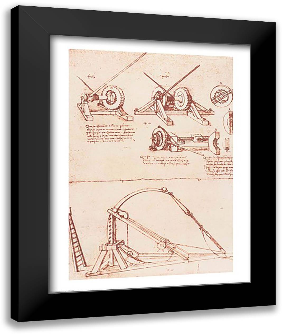 Designs for a Catapult 22x28 Black Modern Wood Framed Art Print Poster by da Vinci, Leonardo