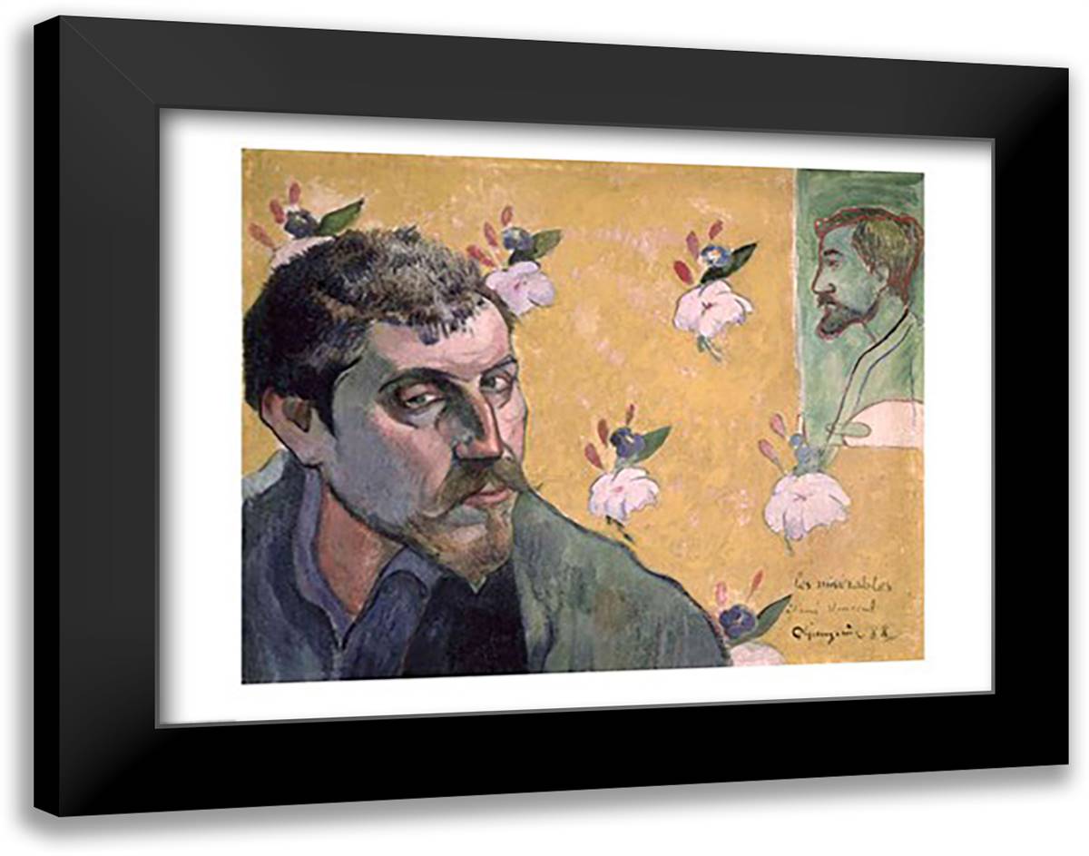 Self Portrait, Les Miserables,1888 28x22 Black Modern Wood Framed Art Print Poster by Gauguin, Paul