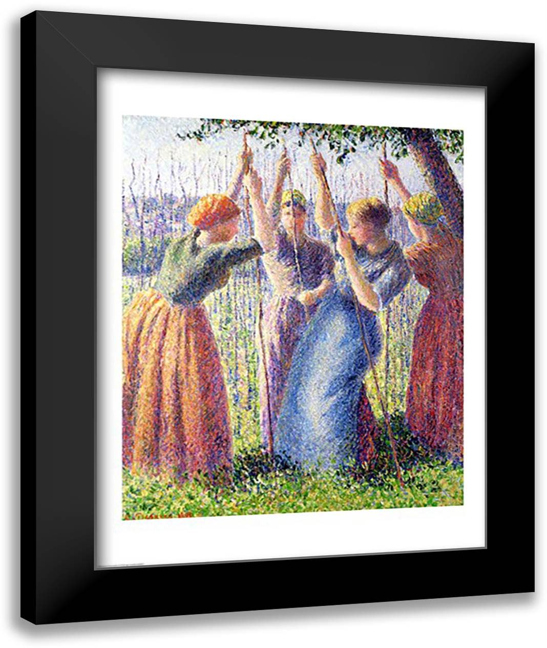 Women Planting Peasticks, 1891 22x28 Black Modern Wood Framed Art Print Poster by Pissarro, Camille