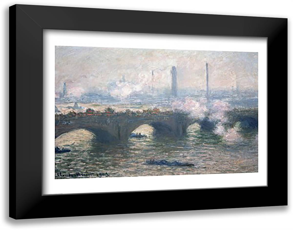 Study of Waterloo Bridge at Dusk, 1903 28x22 Black Modern Wood Framed Art Print Poster by Monet, Claude