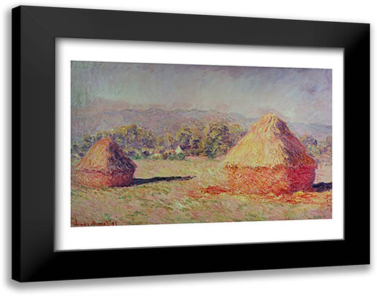 Two Haystacks, 1891 28x22 Black Modern Wood Framed Art Print Poster by Monet, Claude