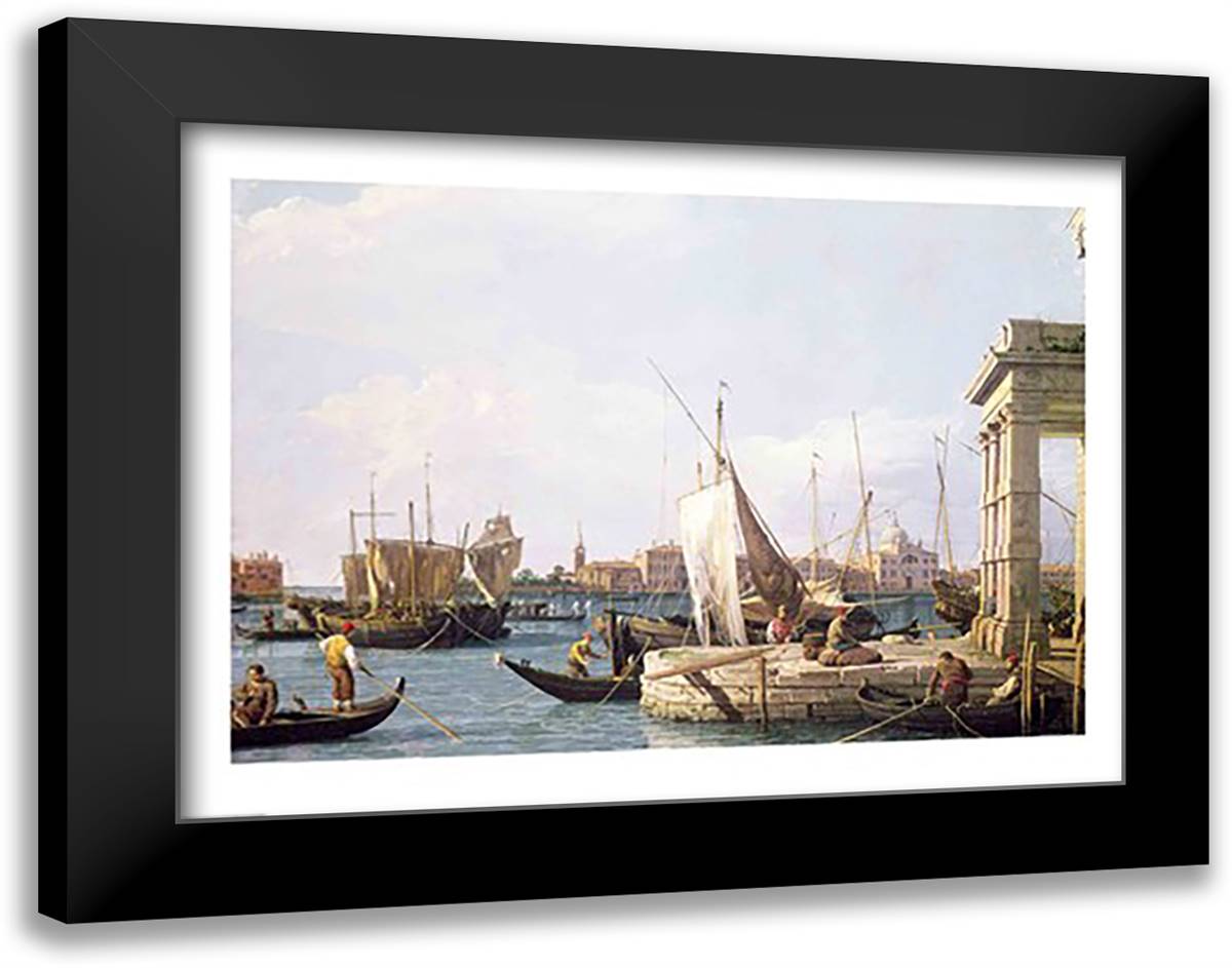 The Punta della Dogana, 1730 28x22 Black Modern Wood Framed Art Print Poster by Canaletto, Giovanni Antonio