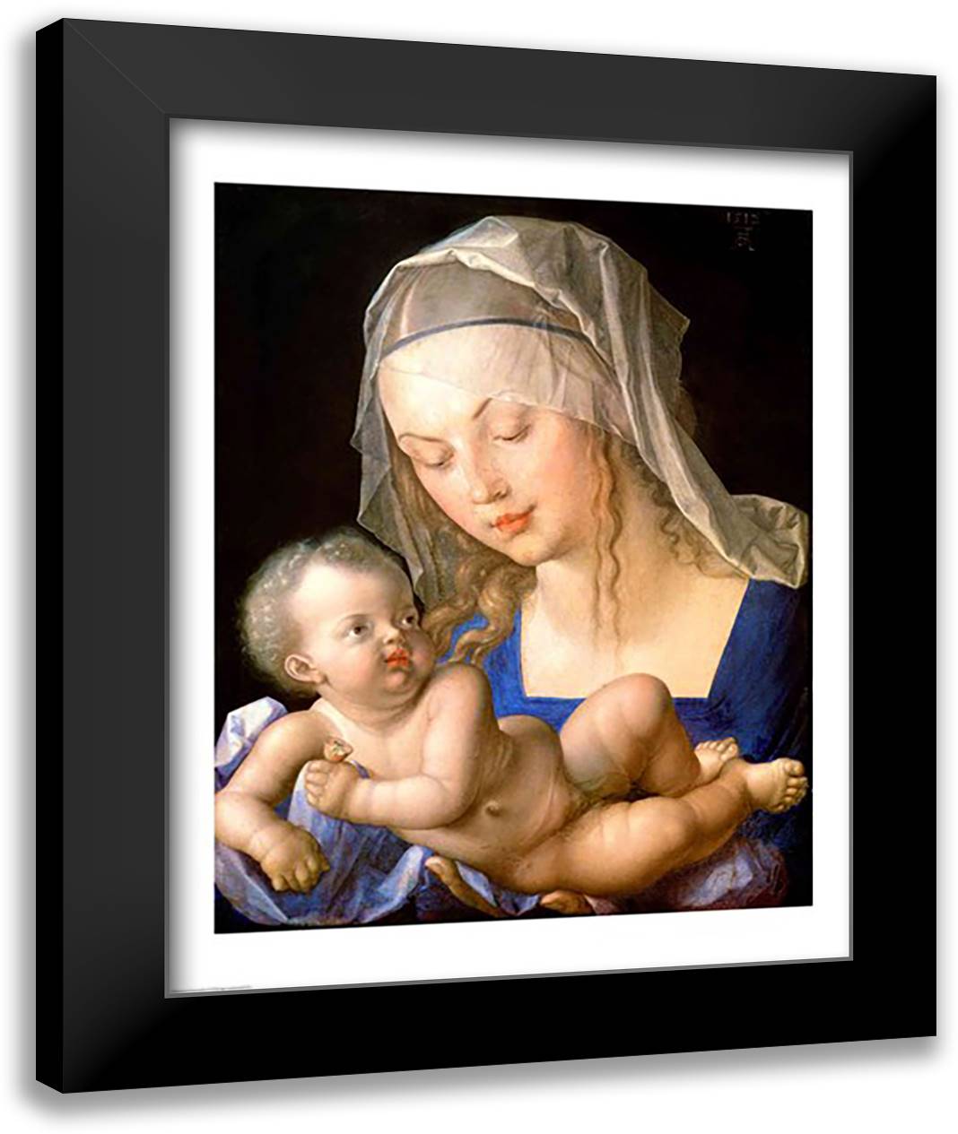 Virgin and child holding a half-eaten pear, 1512 22x28 Black Modern Wood Framed Art Print Poster by Durer, Albrecht