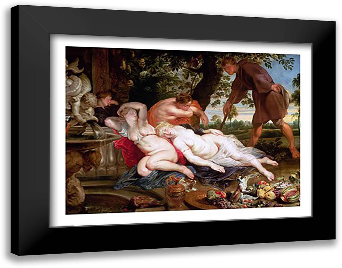 Cimon and Iphigenia, 1617 28x22 Black Modern Wood Framed Art Print Poster by Rubens, Peter Paul