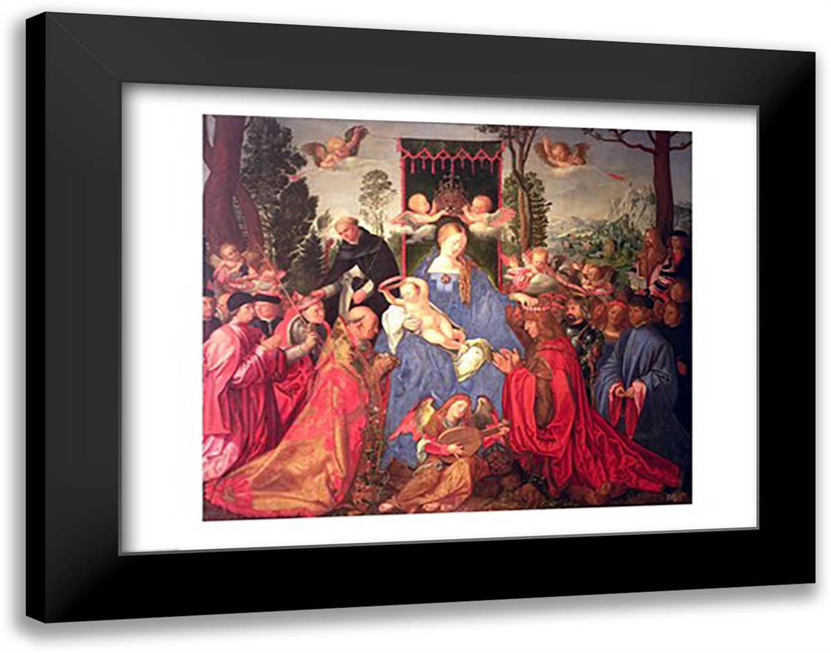 Garland of Roses Altarpiece, 1600 28x22 Black Modern Wood Framed Art Print Poster by Durer, Albrecht