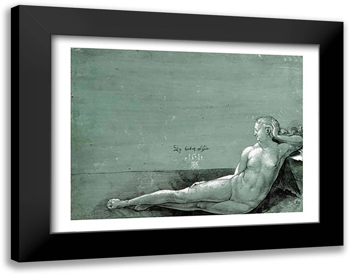 Reclining female nude, 1501 28x22 Black Modern Wood Framed Art Print Poster by Durer, Albrecht