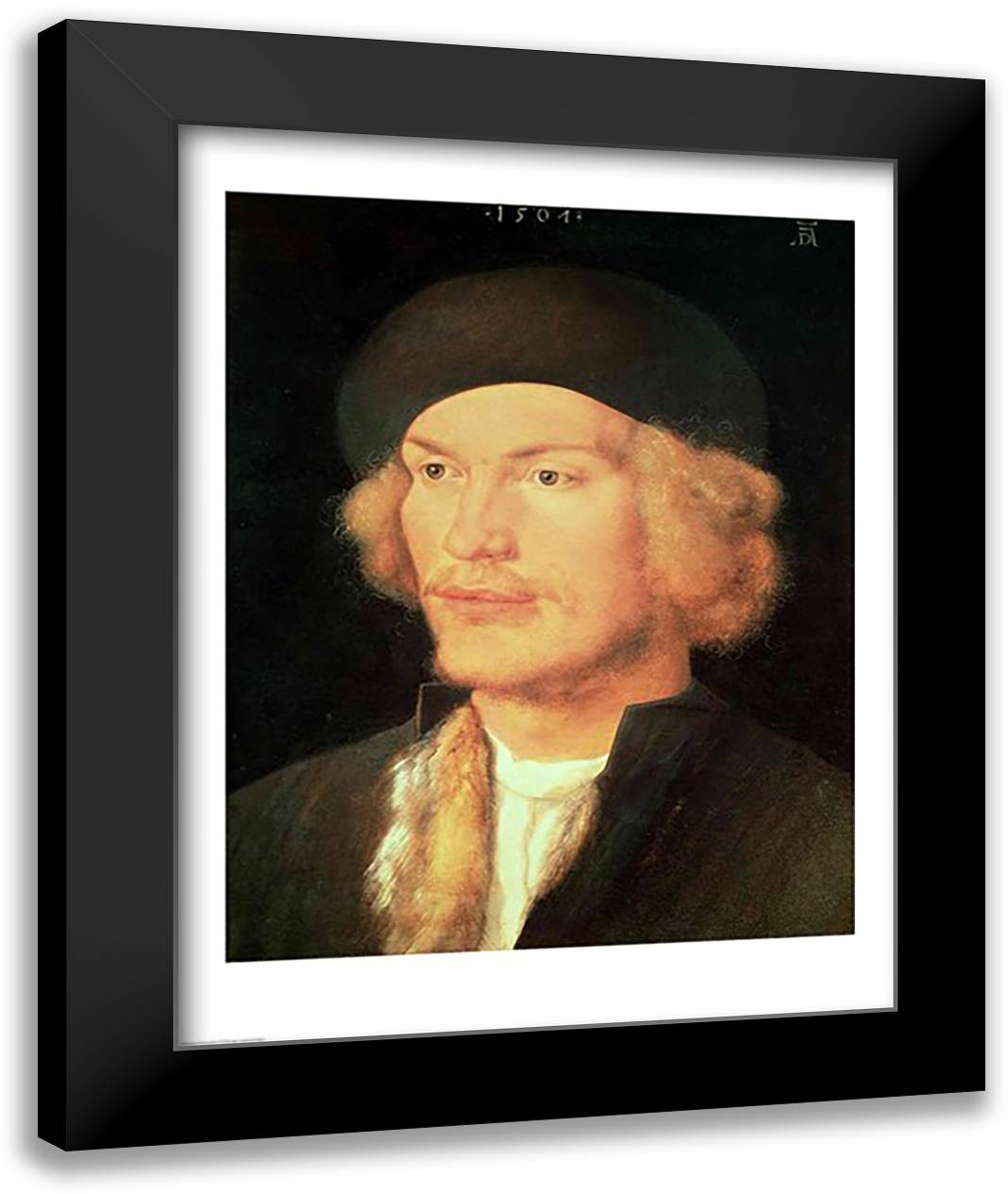 Young Man, 1507 22x28 Black Modern Wood Framed Art Print Poster by Durer, Albrecht