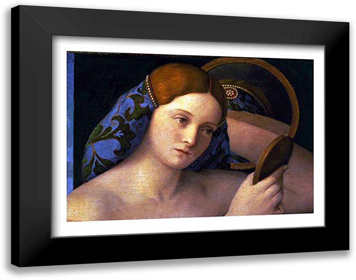 Young Woman at her Toilet 28x22 Black Modern Wood Framed Art Print Poster by Bellini, Giovanni