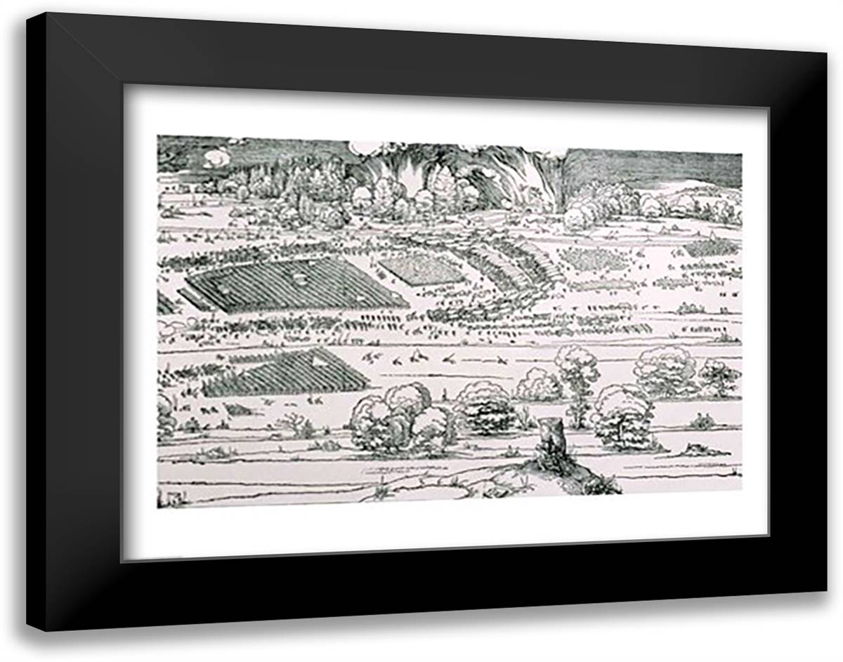 Demonstration of defensive measures to protect a city against a besieging army, Detail 28x22 Black Modern Wood Framed Art Print Poster by Durer, Albrecht